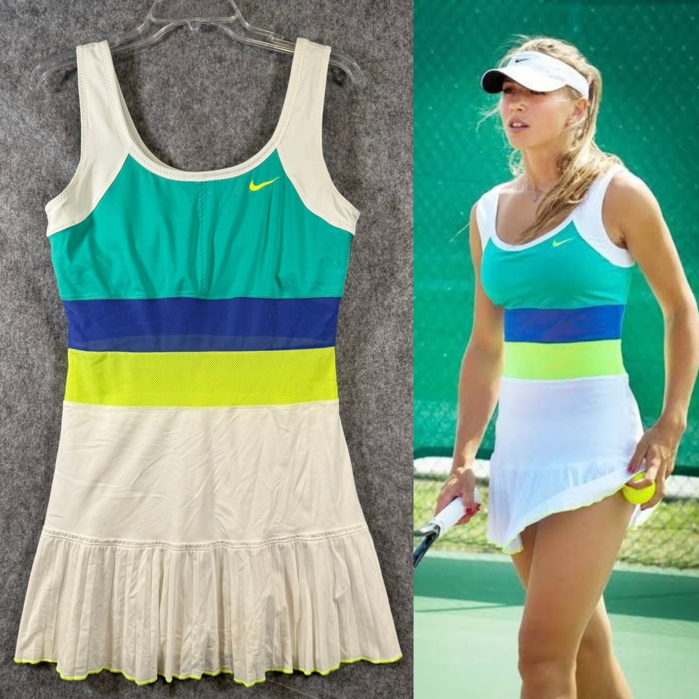 Nike Dri-FIT Tennis Dress Pleated Mesh ASO Anna Smolina Size Large White Stripe